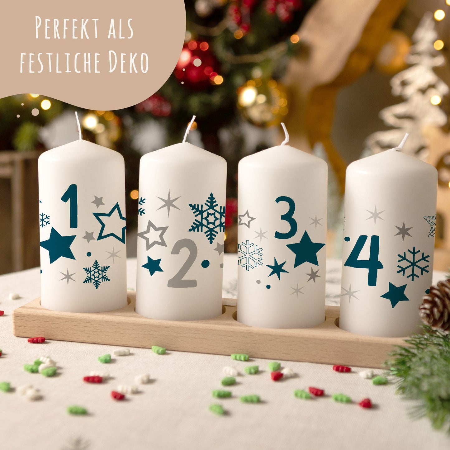 Adventskerzen „Sterne“ – 4er-Set in 4 Farben