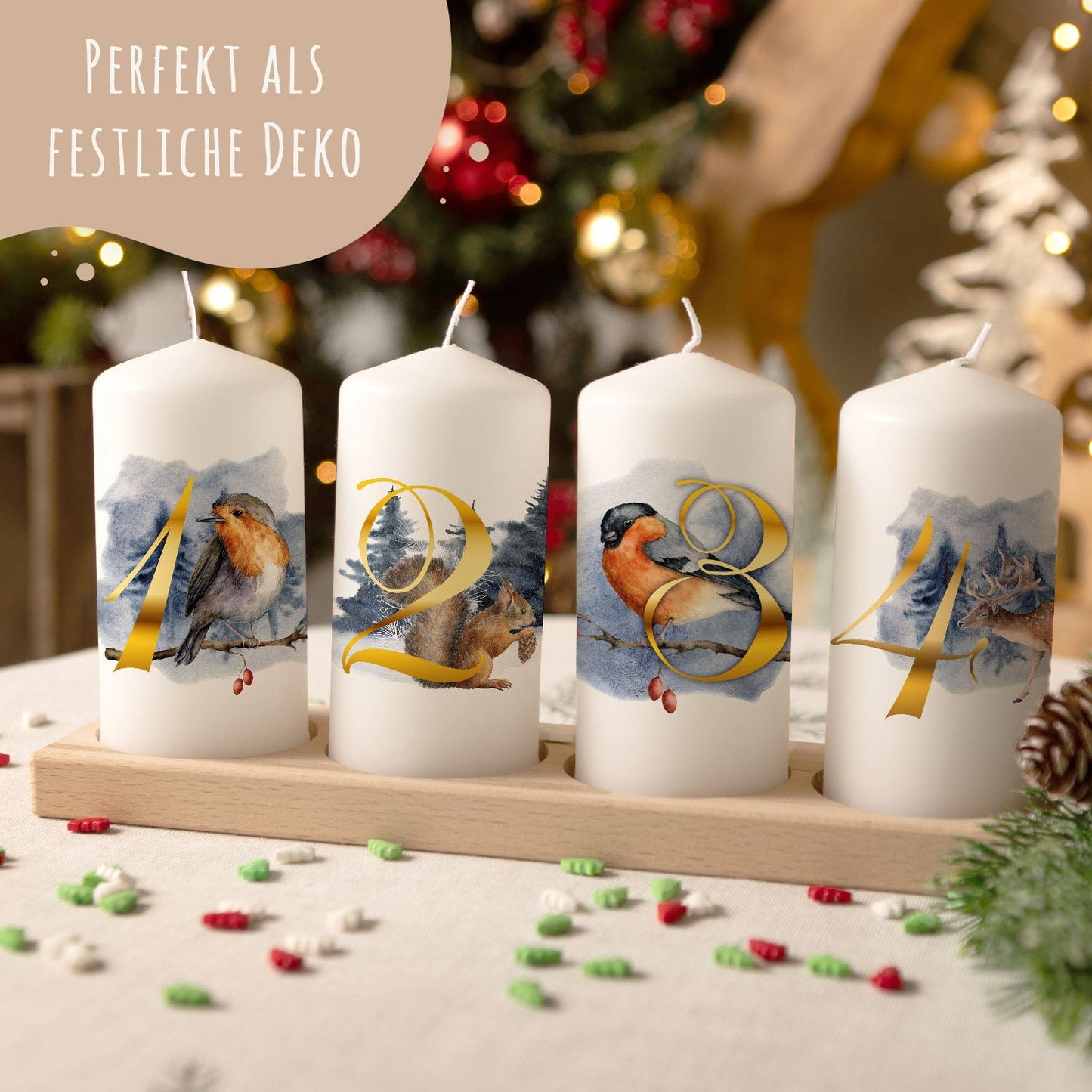 Adventskerzen „Tiere“ – 4er-Set mit Wintermotiven