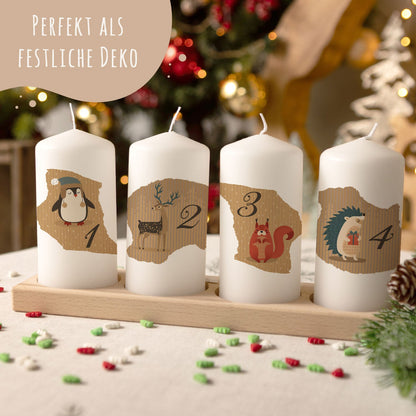 Adventskerzen „Tiere Vintage“ – 4er-Set