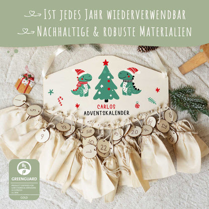 Personalisierter Holz-Adventskalender „Dinos“ – mit Name
