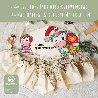 Personalisierter Holz-Adventskalender „Einhorn“ – mit Name