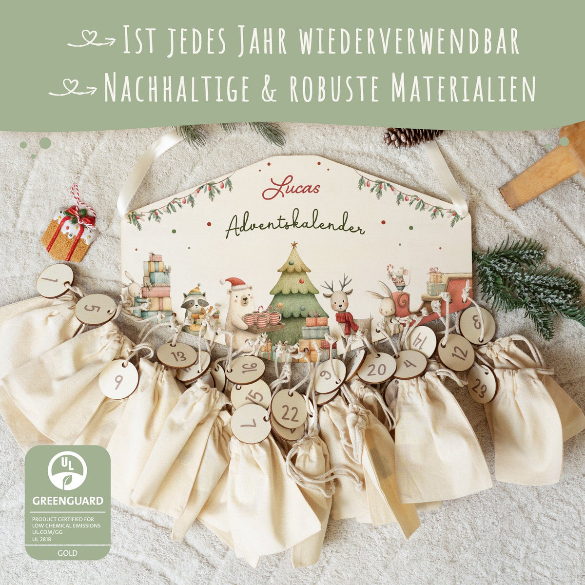Personalisierter Holz-Adventskalender „Festvorbereitung“ – mit Name