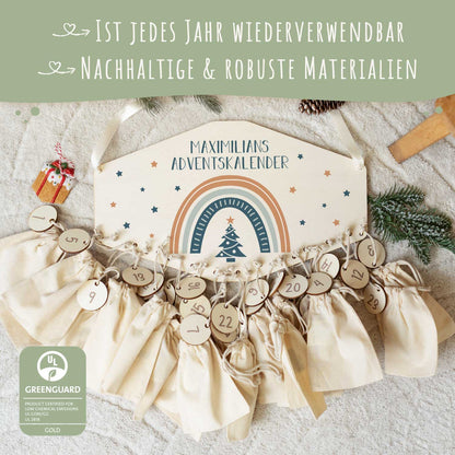 Personalisierter Holz-Adventskalender „Regenbogen“ – mit Name