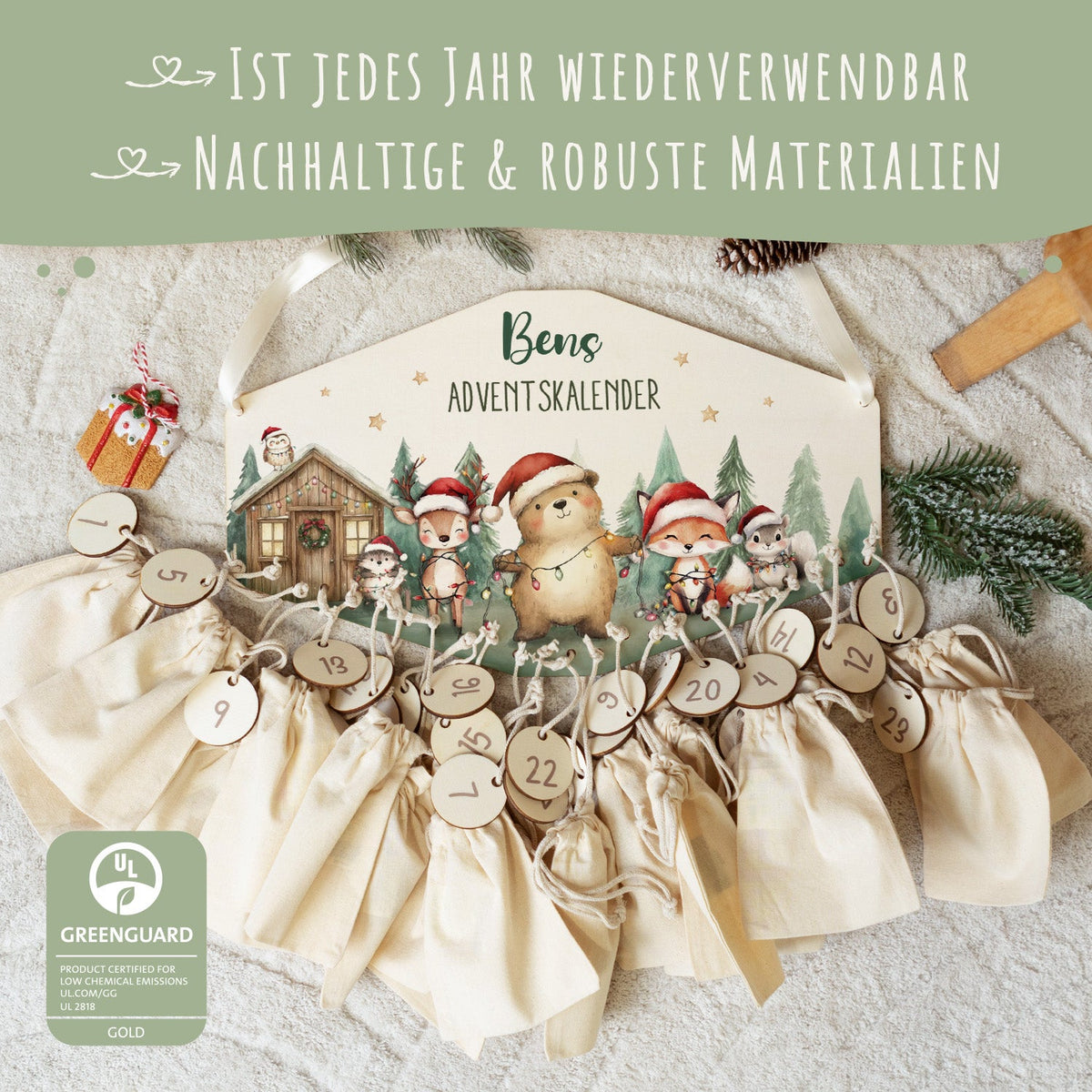 Personalisierter Holz-Adventskalender „Winterhütte“ – mit Name