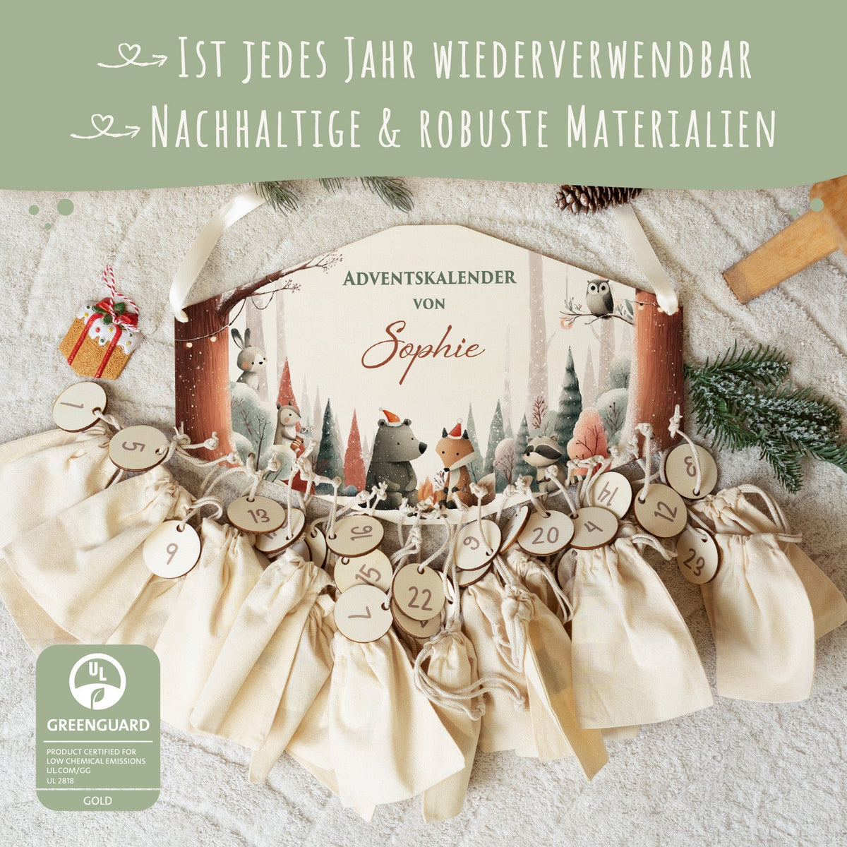 Personalisierter Holz-Adventskalender „Winterwald“ – mit Name