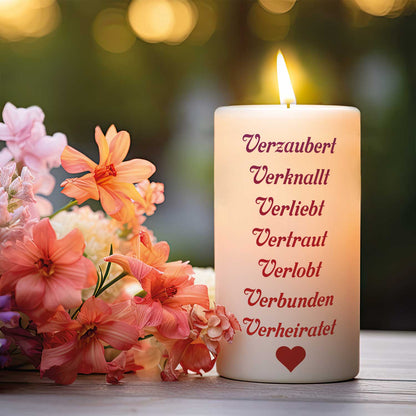 Kleine Kerze „Verzaubert, verknallt, verliebt“ – Motivdetail