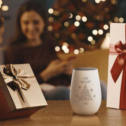 Personalisiertes Windlicht Frohe Weihnachten Weiß-Silber in Weihnachtsdeko