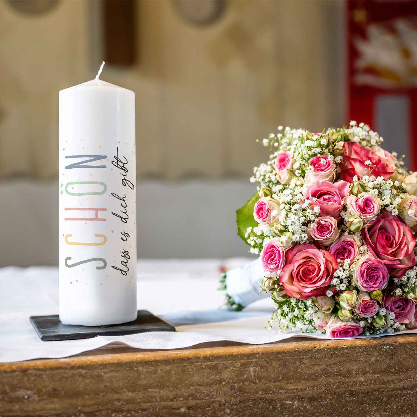 Geschenkkerze „Schön, dass es dich gibt“ – 25 cm