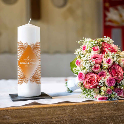 Hochzeitskerze Pampasgras Love – Seitenansicht