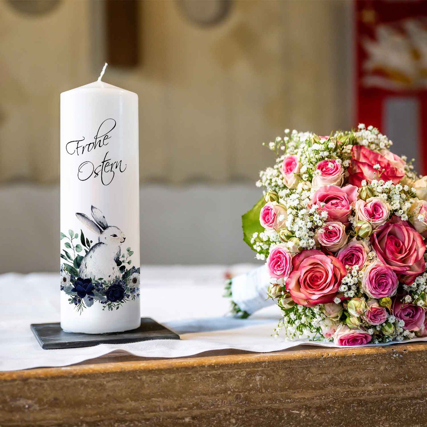 Osterkerze Osterhase mit Blumen – Motivdetail