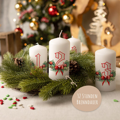 Adventskerzen „Floral“ – 4er-Set für den Adventskranz