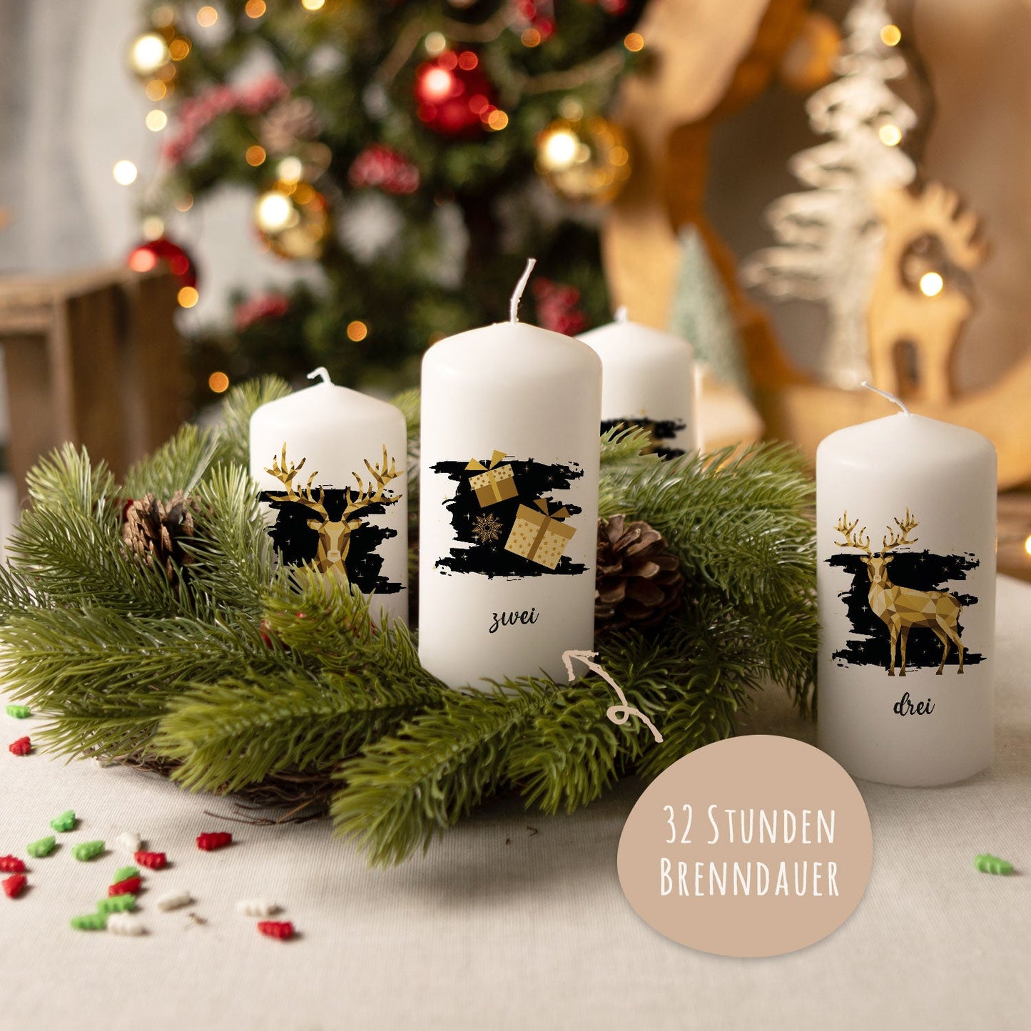 Adventskerzen „Geometrisch Gold“ – 4er-Set