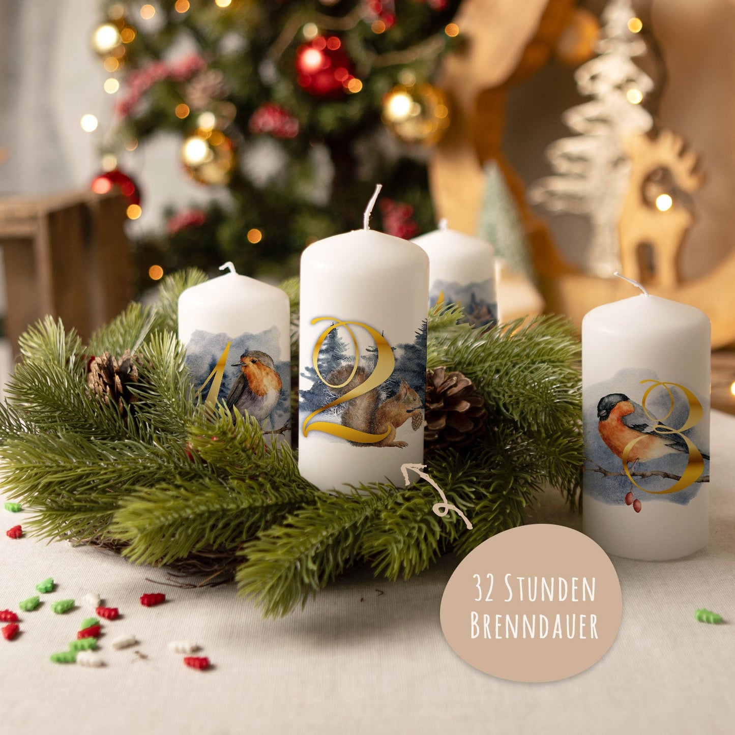 Adventskerzen „Tiere“ – 4er-Set mit Wintermotiven