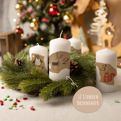 Adventskerzen „Tiere Vintage“ – 4er-Set