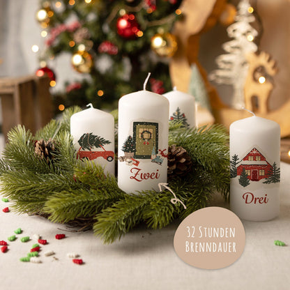 Adventskerzen „Weihnachtsmotive“ – 4er-Set