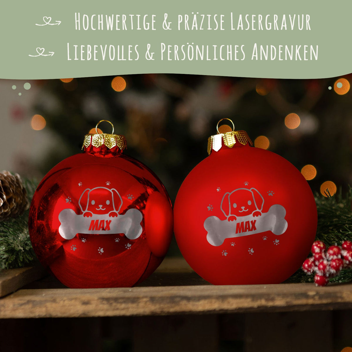 Weihnachtskugel Hund und Katze – Größen- und Designansicht