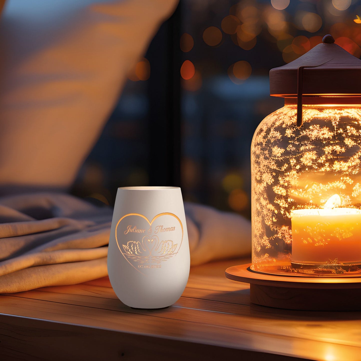 Windlicht „Schwanenherz“ – Motivansicht – Galerie 28