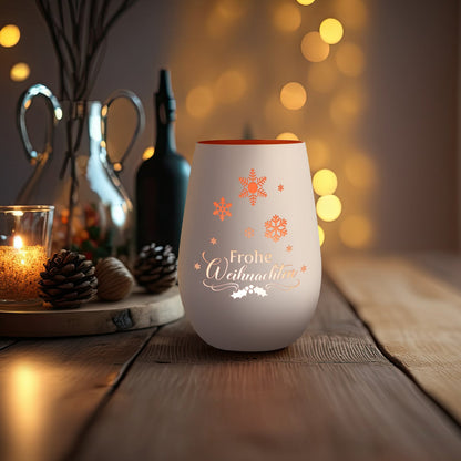 Windlicht Frohe Weihnachten Schneeflocke Weiß-Bronze als Lichtdeko
