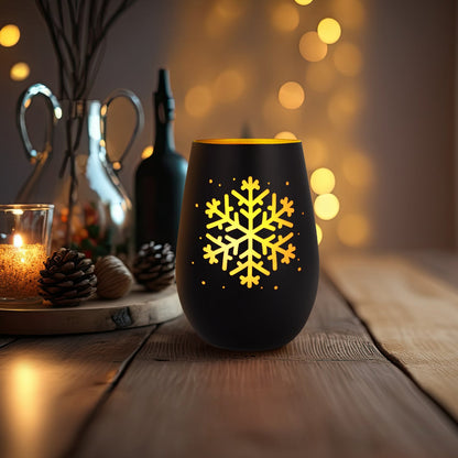 Windlicht Schneeflocke Schwarz-Gold als festliche Lichtdeko