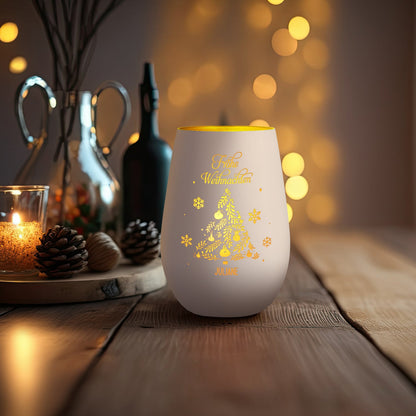 Personalisiertes Windlicht Frohe Weihnachten Weiß-Gold als Lichtdeko