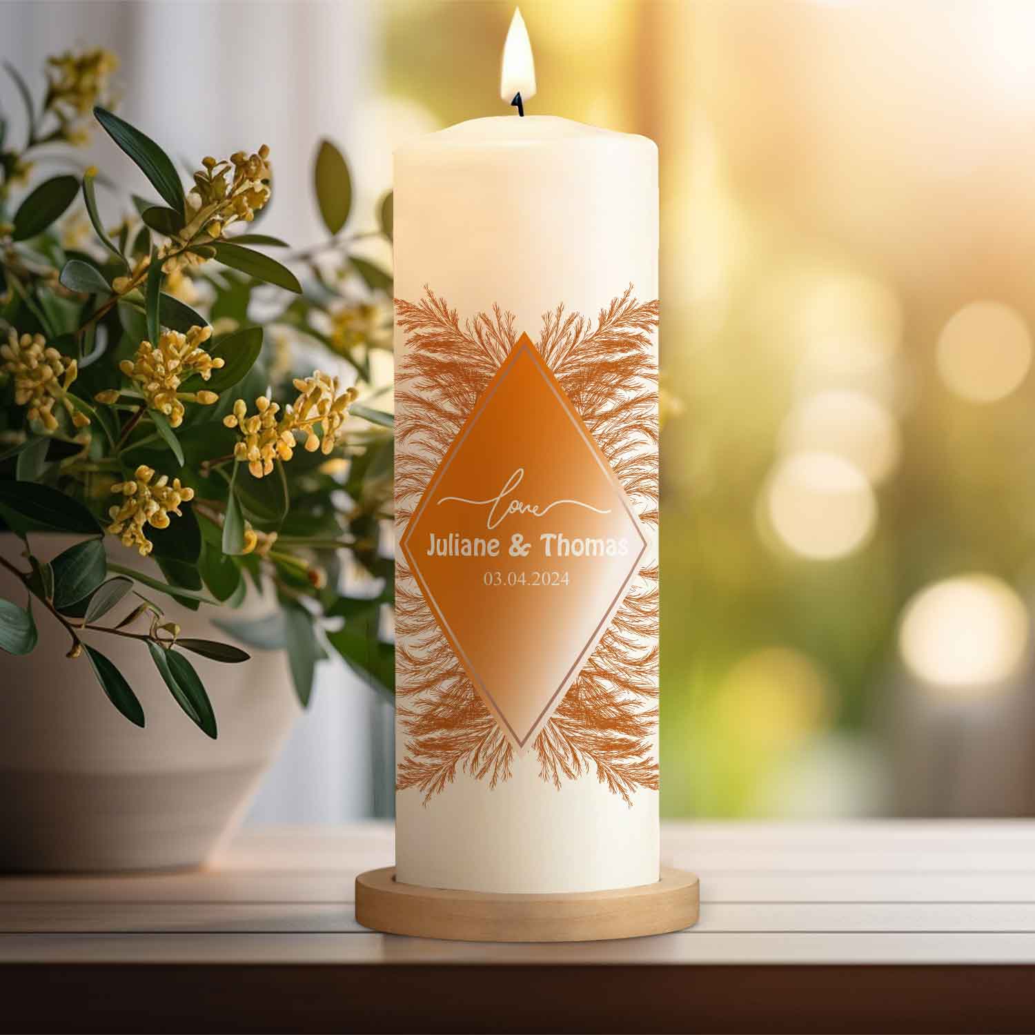 Hochzeitskerze Pampasgras Love – Motivdetail