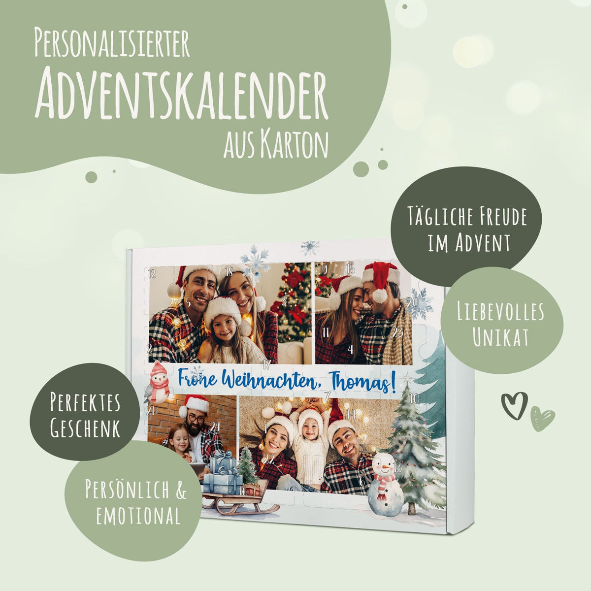 Foto-Adventskalender mit 4 Fotos & Wunschtext – zum Befüllen