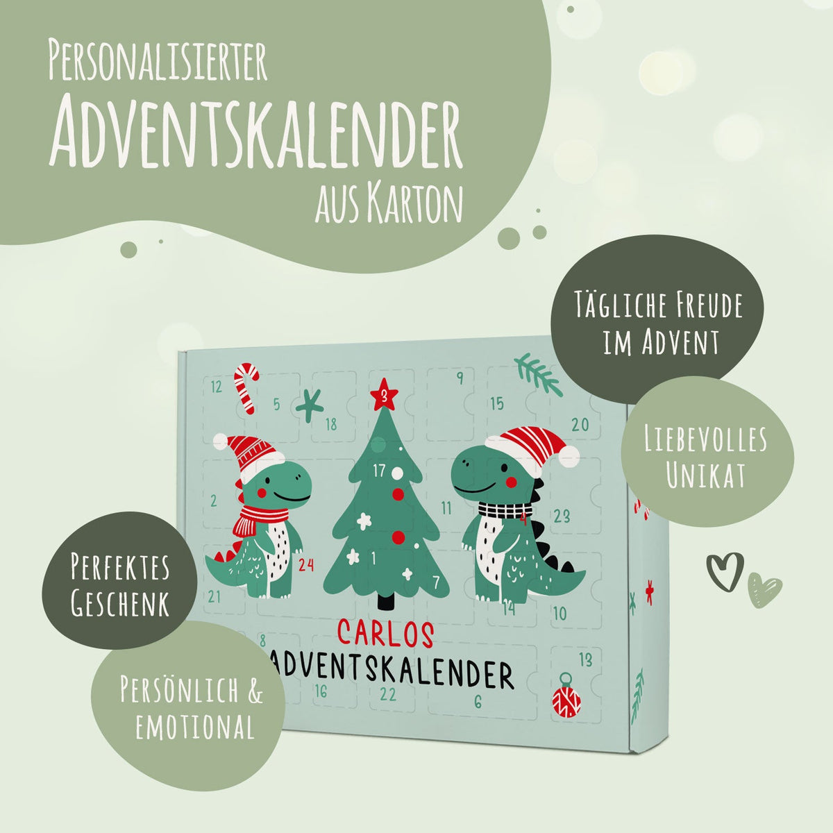 Personalisierter DIY-Adventskalender „Dinos“ – zum Befüllen