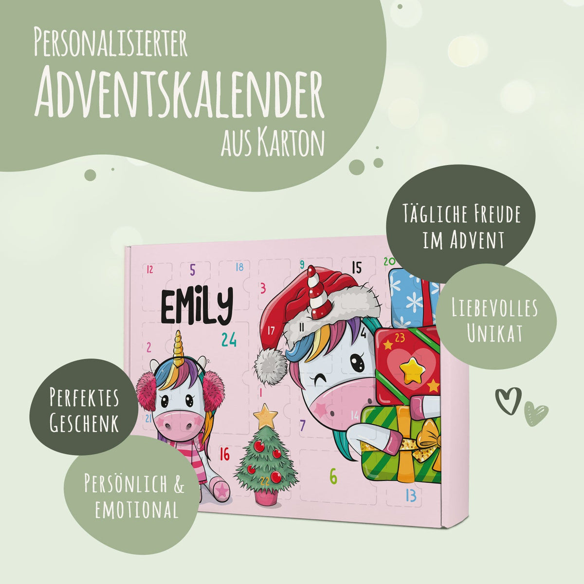 Personalisierter DIY-Adventskalender „Einhorn“ – zum Befüllen