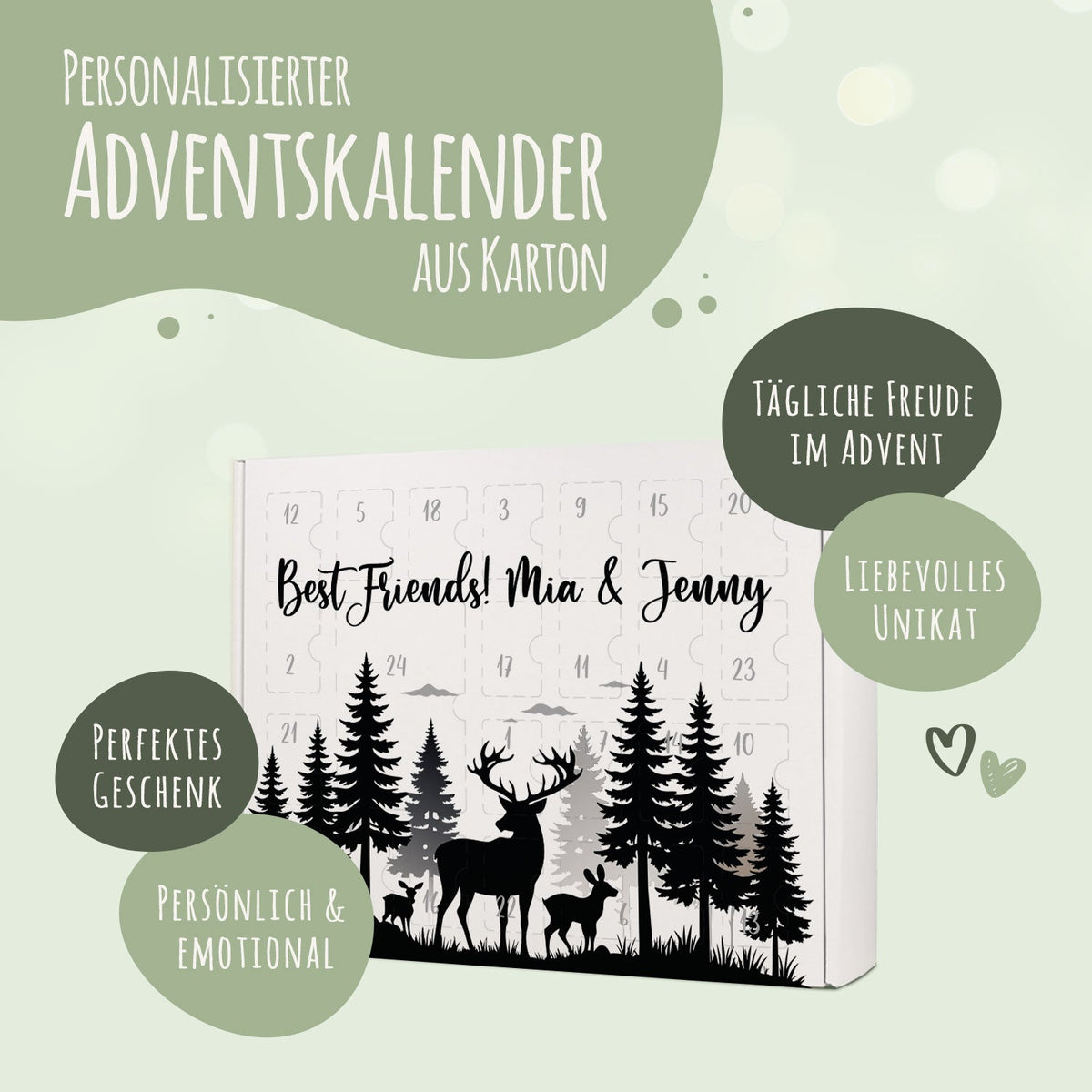 Personalisierter DIY-Adventskalender „Hirsch“ – zum Befüllen