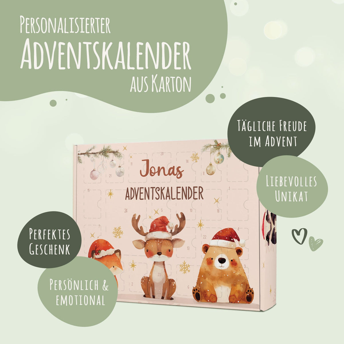 Personalisierter DIY-Adventskalender „Wintertrio“ – zum Befüllen