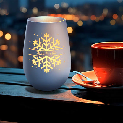 Personalisiertes Windlicht „Schneeflocke“ – Name & Datum