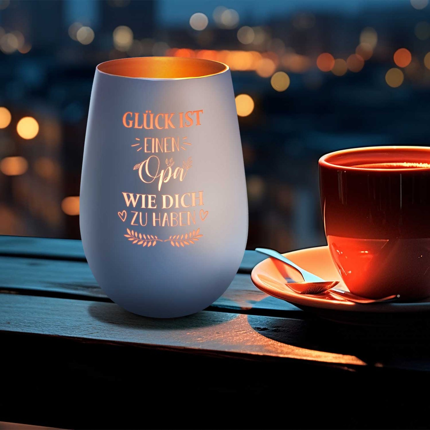 Windlicht „Glück ist einen Opa wie dich zu haben“ – Motivdetail