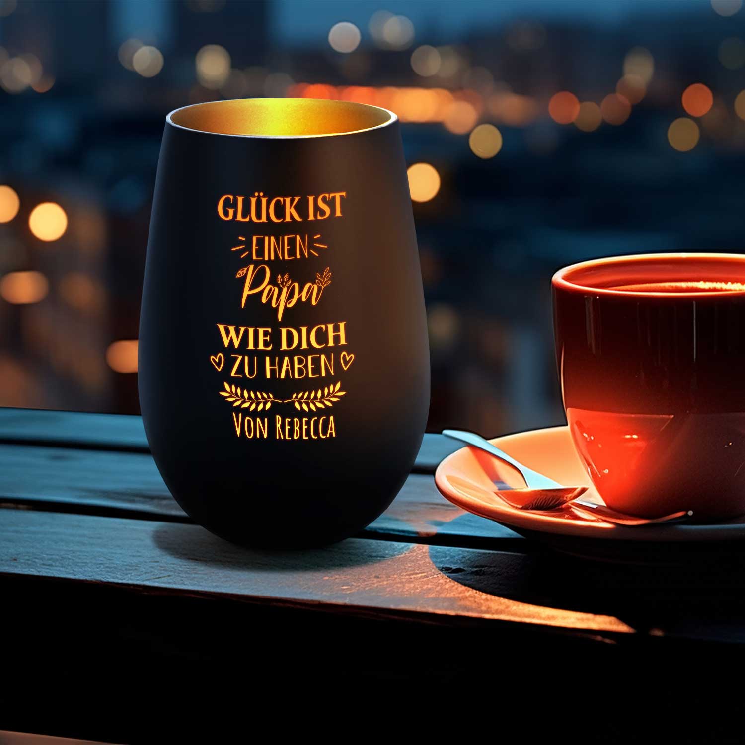 Windlicht „Glück ist einen Papa wie dich zu haben“ – Motivdetail – Galerie 23
