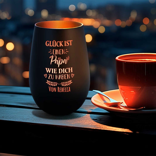 Personalisiertes Windlicht „Glück ist einen Papa wie dich zu haben“ – Hauptansicht