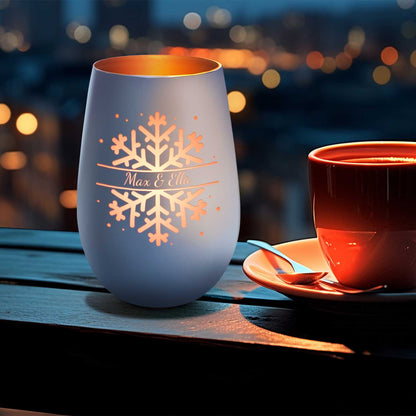 Personalisiertes Windlicht „Schneeflocke“ – Name & Datum