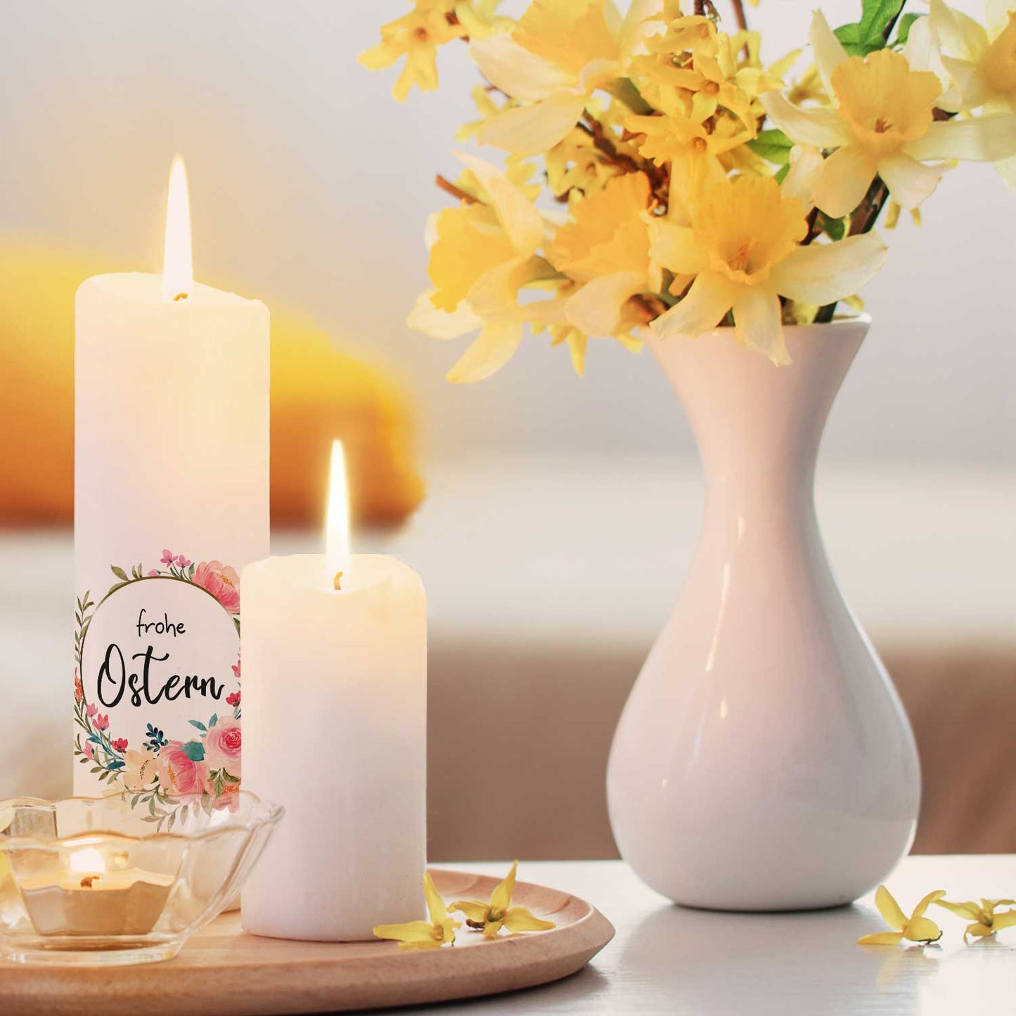 Osterkerze Blumenkranz – weitere Frühlingsansicht