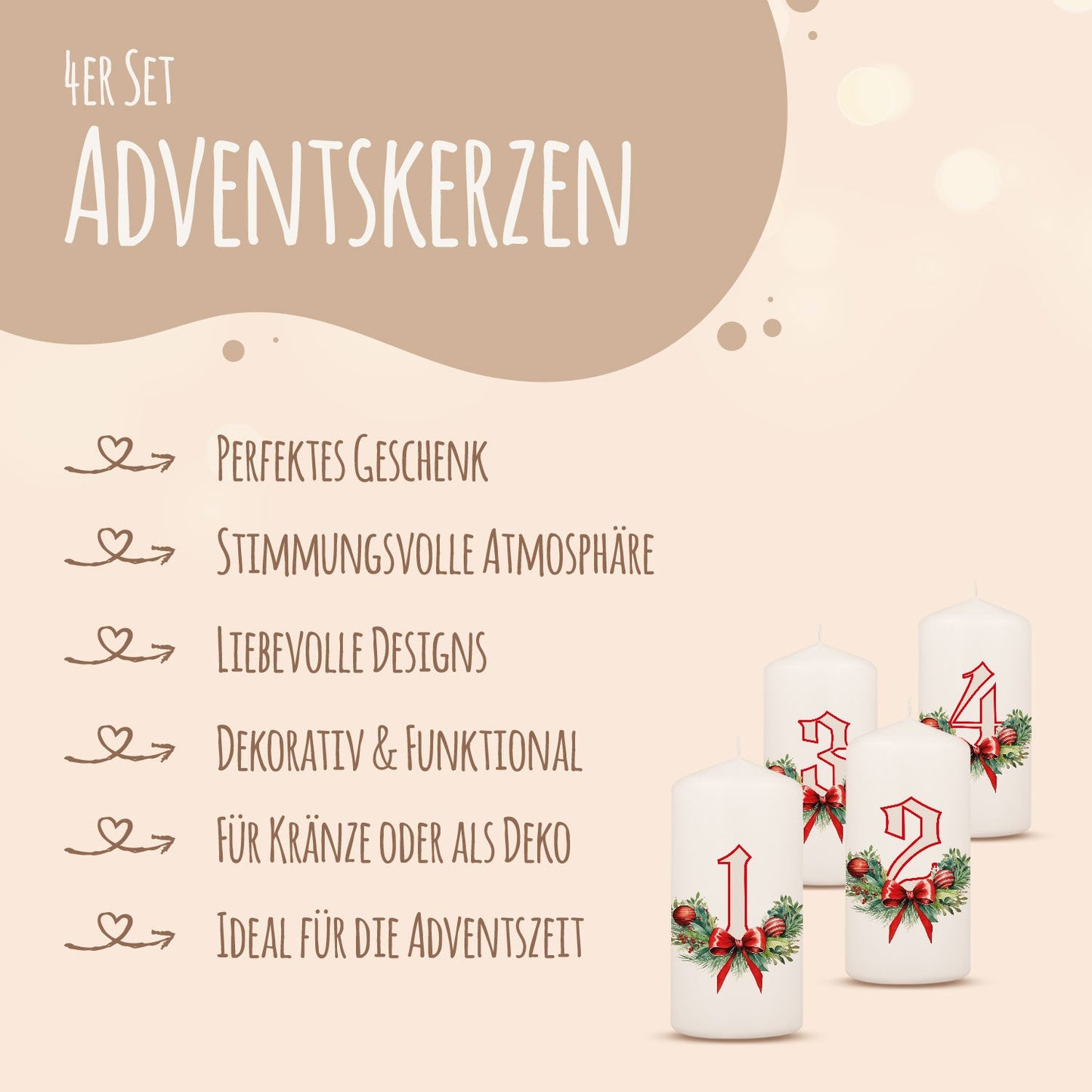 Adventskerzen „Floral“ – 4er-Set für den Adventskranz