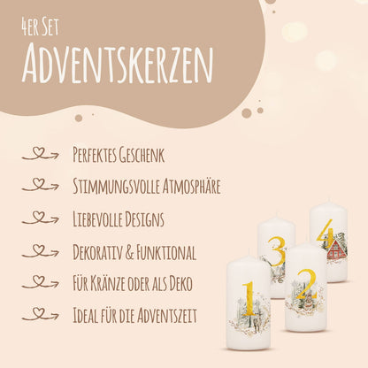 Adventskerzen „Goldziffern“ – 4er-Set für den Advent