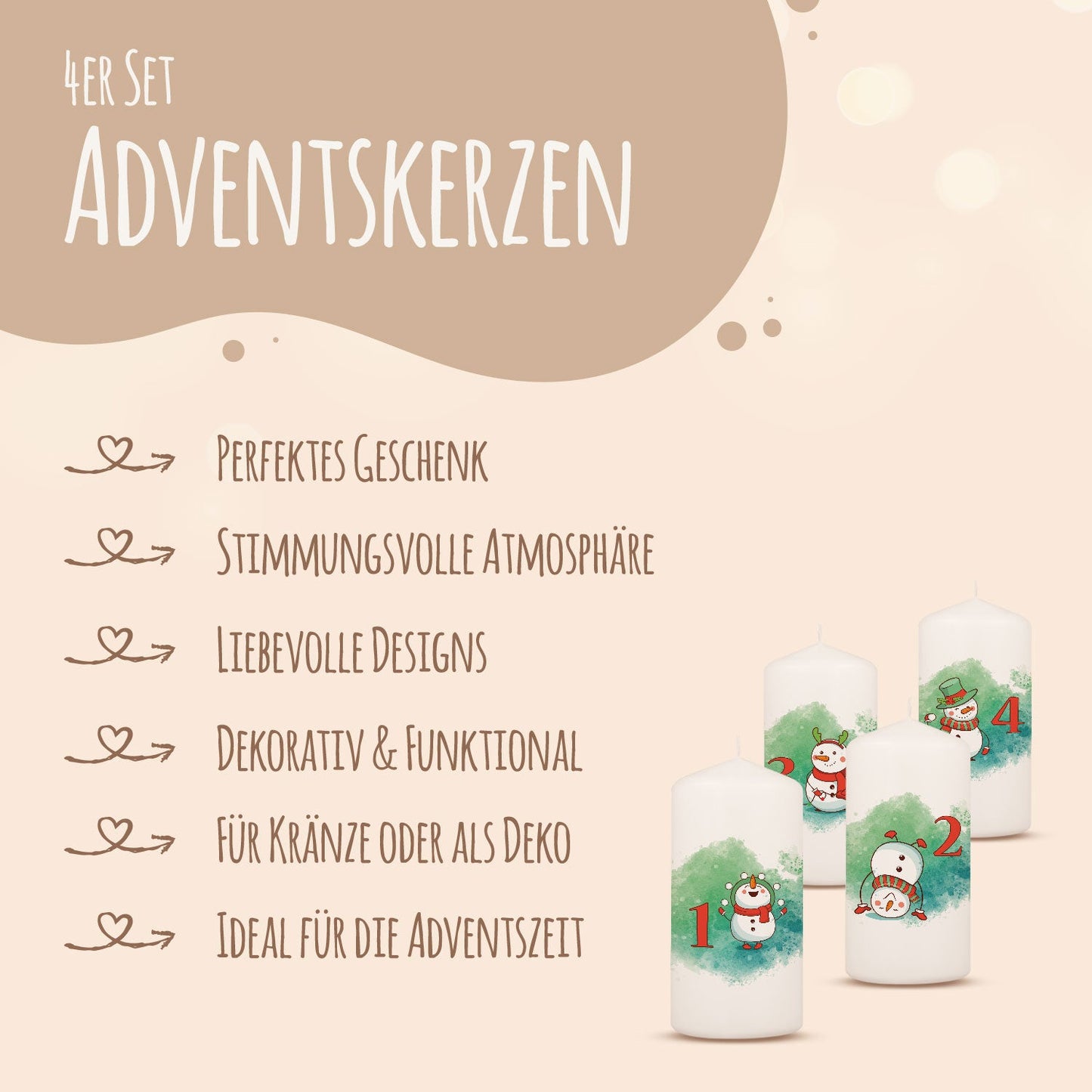 Adventskerzen „Schneemann“ – 4er-Set