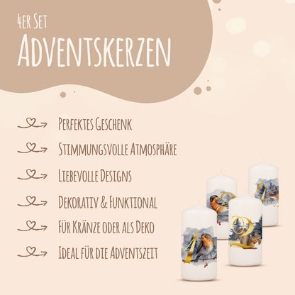 Adventskerzen „Tiere“ – 4er-Set mit Wintermotiven