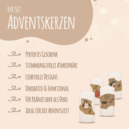 Adventskerzen „Tiere Vintage“ – 4er-Set