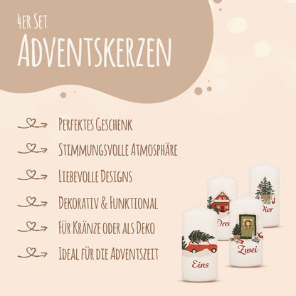Adventskerzen „Weihnachtsmotive“ – 4er-Set