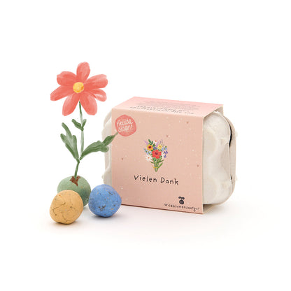 6 Blumenmurmeln „Vielen Dank“ – Mini-Eierkarton