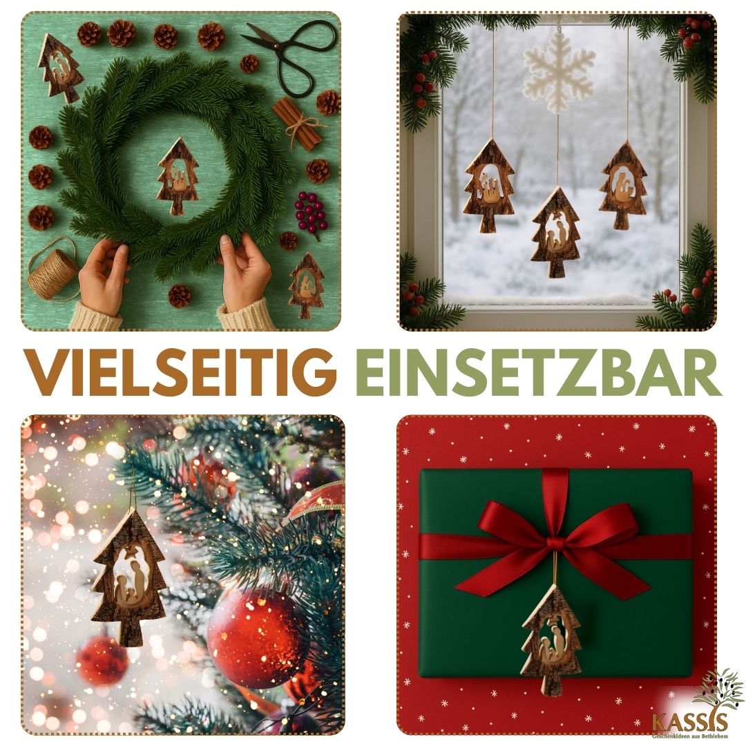 Krippen-Anhänger im Tannenbaum – 3er-Set mit Rinde