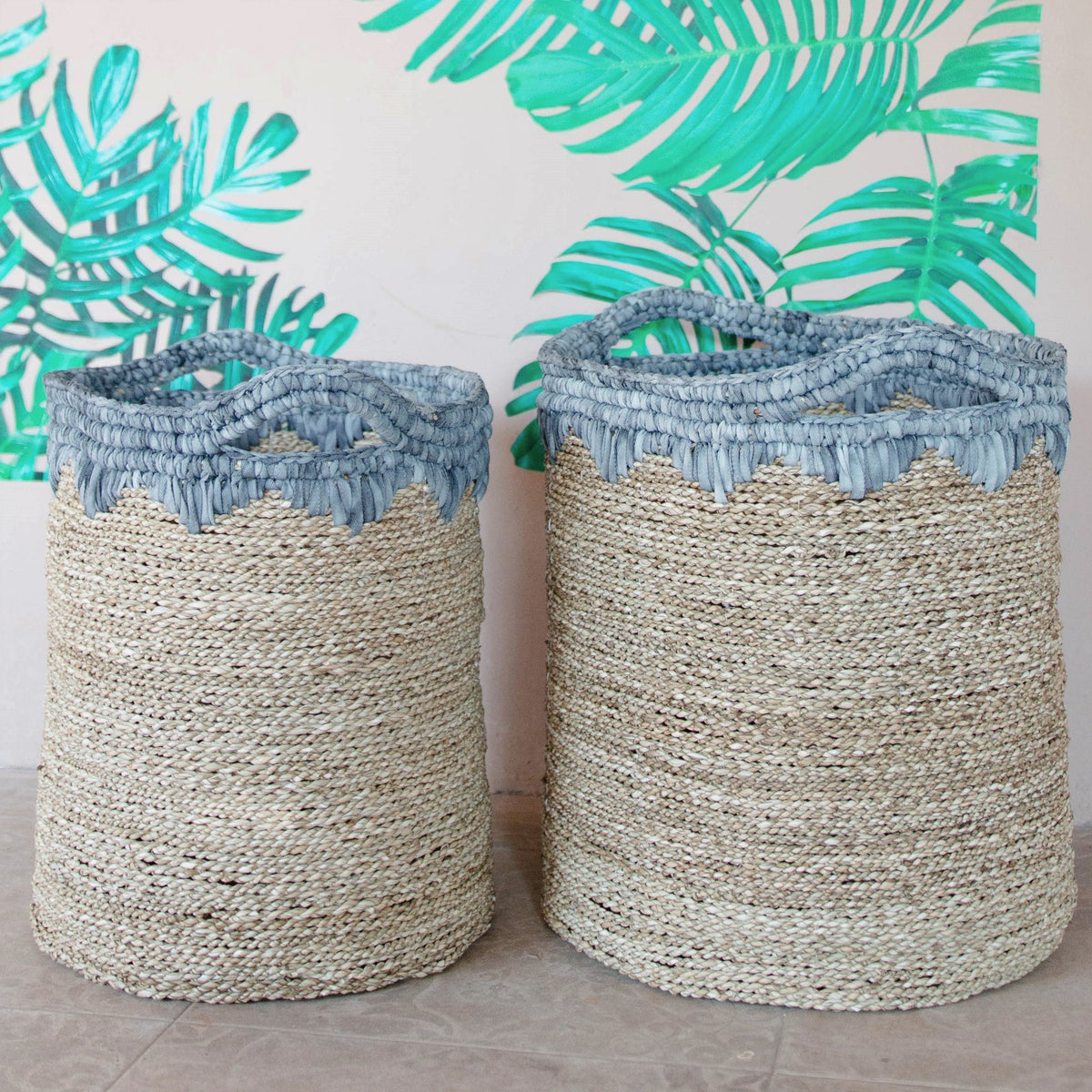 Flechtkorb NIAS (blau) – Seegras