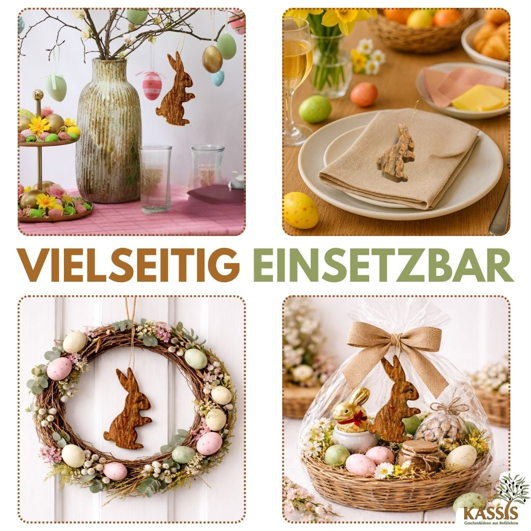 Osterhase Anhänger aus Olivenholz & Rinde