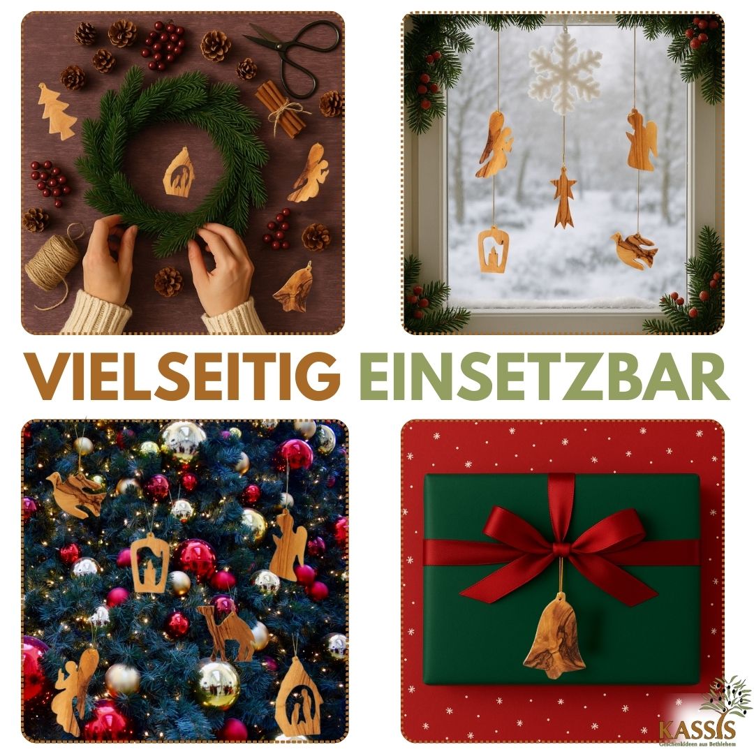 Weihnachtsanhänger aus Olivenholz – 10er-Set