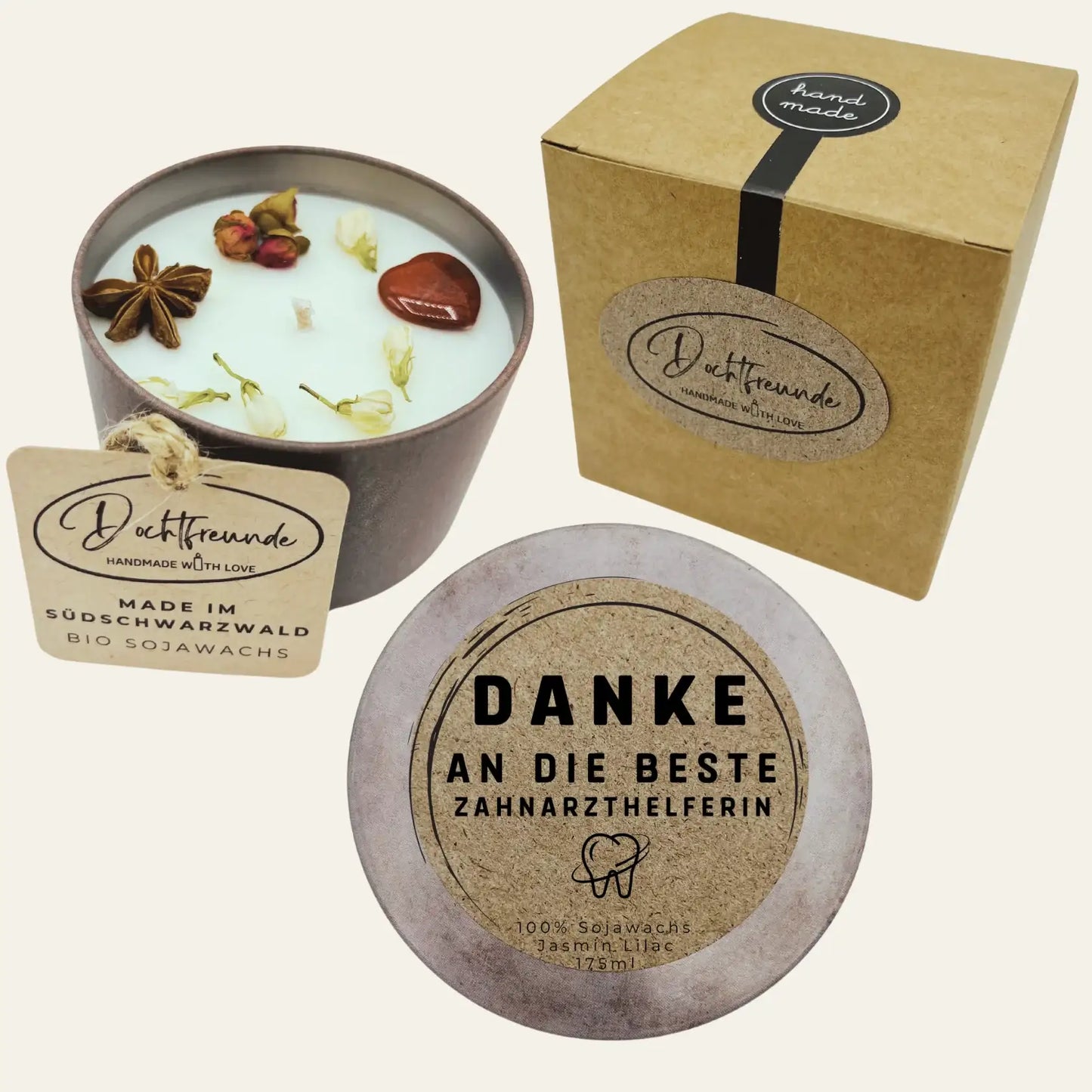 Handgemachte Duftkerze „Danke Beste Zahnarzthelferin“ – Personalisierbares Geschenk für Unterstützung