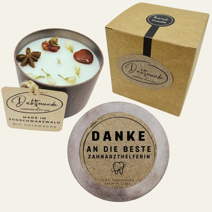Handgemachte Duftkerze „Danke Beste Zahnarzthelferin“ – Personalisierbares Geschenk für Unterstützung