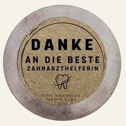 Handgemachte Duftkerze „Danke Beste Zahnarzthelferin“ – Personalisierbares Geschenk für Unterstützung